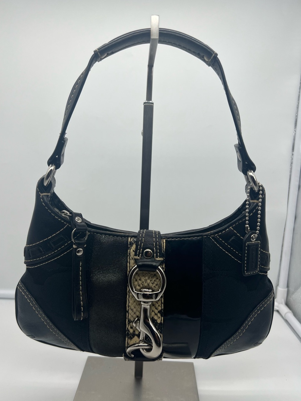 COACH 10287 Y2K VTG Sig Hamptons Black Jacquard Python Leather Mini Shoulder Bag